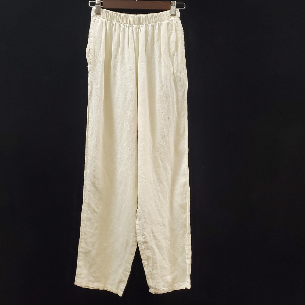 Play Alegre Womens Linen Pants Size‎ S Relaxed Cream Pull On USA Lagenlook